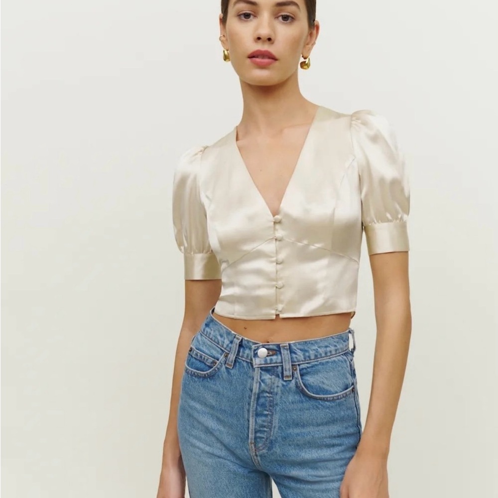 Reformation Cream Silk Blouse